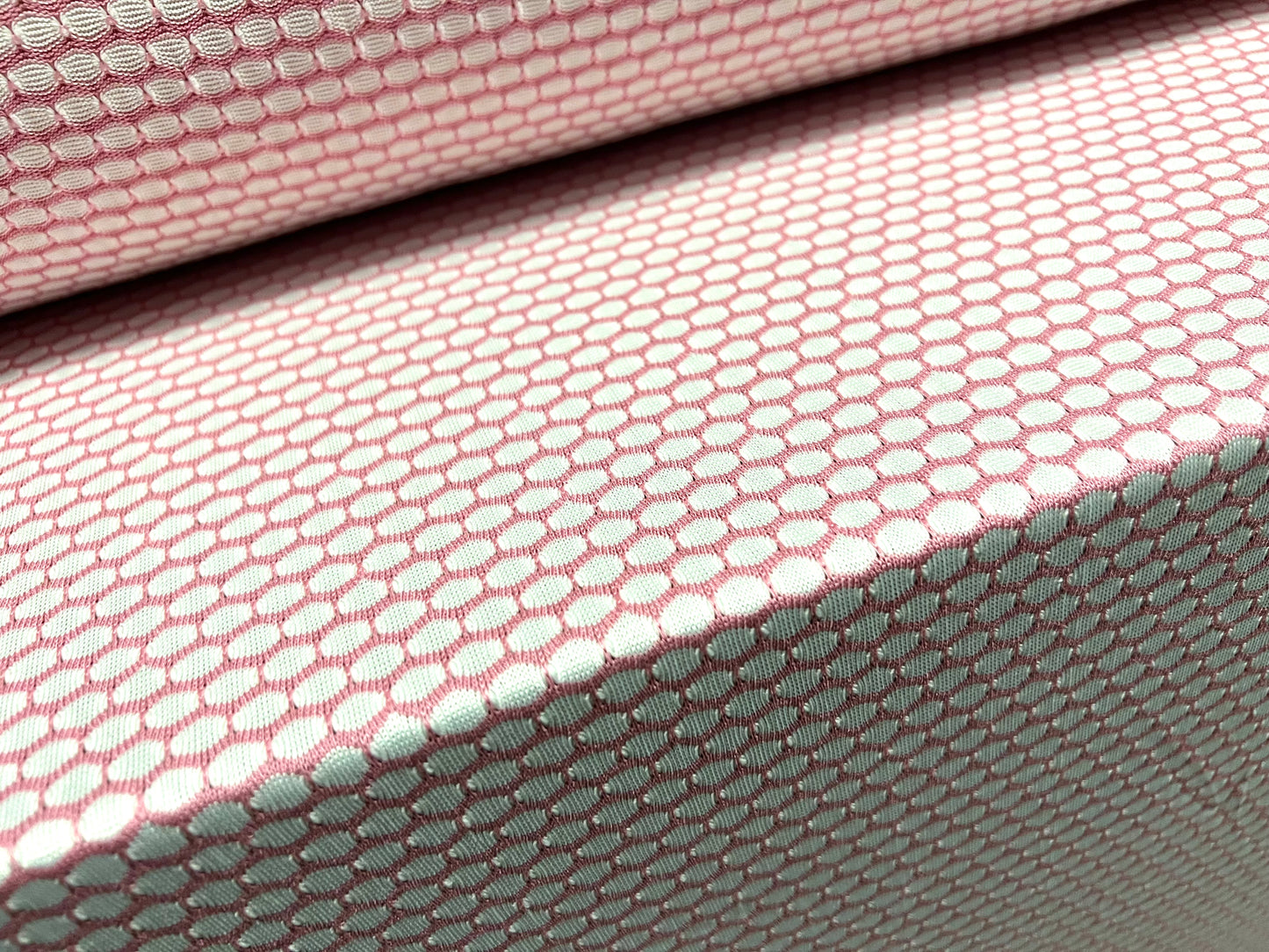 Jersey knit dress fabric, per metre - honeycomb jacquard - pink & white