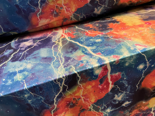 Swimwear stretch spandex jersey fabric, per metre - cosmic lightning print