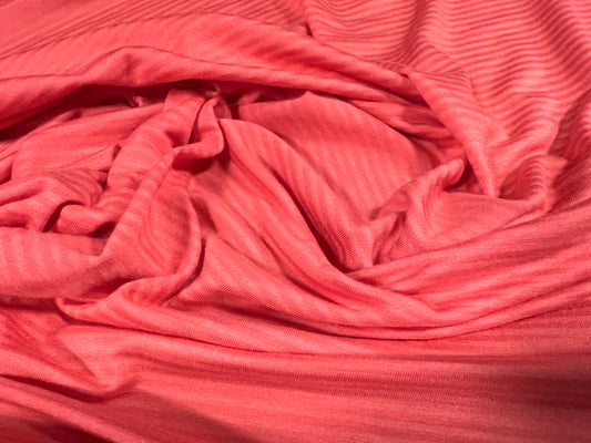 Viscose spandex stretch single jersey fabric, per metre - stripe - coral & pink