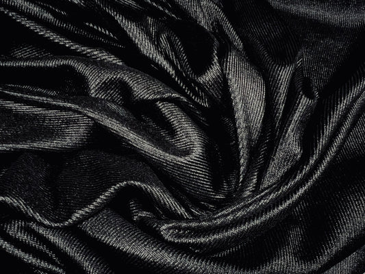 Wet look P.U. coated stretch spandex fine rib jersey fabric, per metre - black