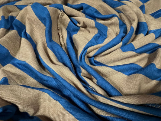 Soft handle slub single jersey fabric, per metre - stripe - stone & royal blue