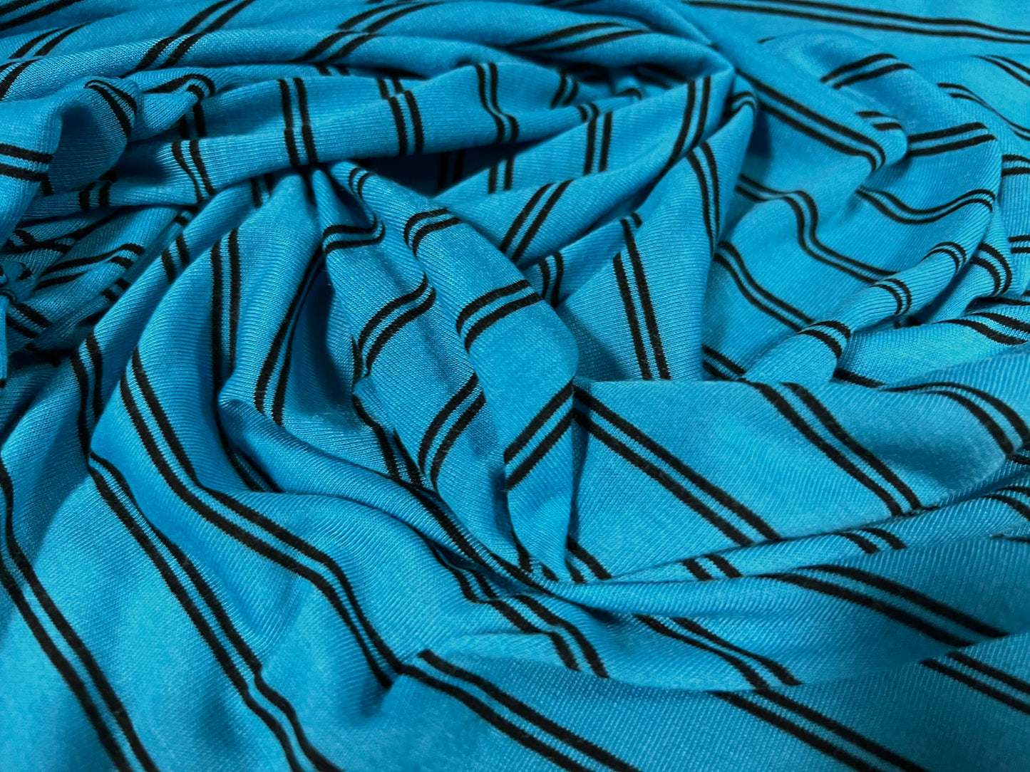 Soft handle single jersey fabric, per metre - tramline stripe - turquoise & black