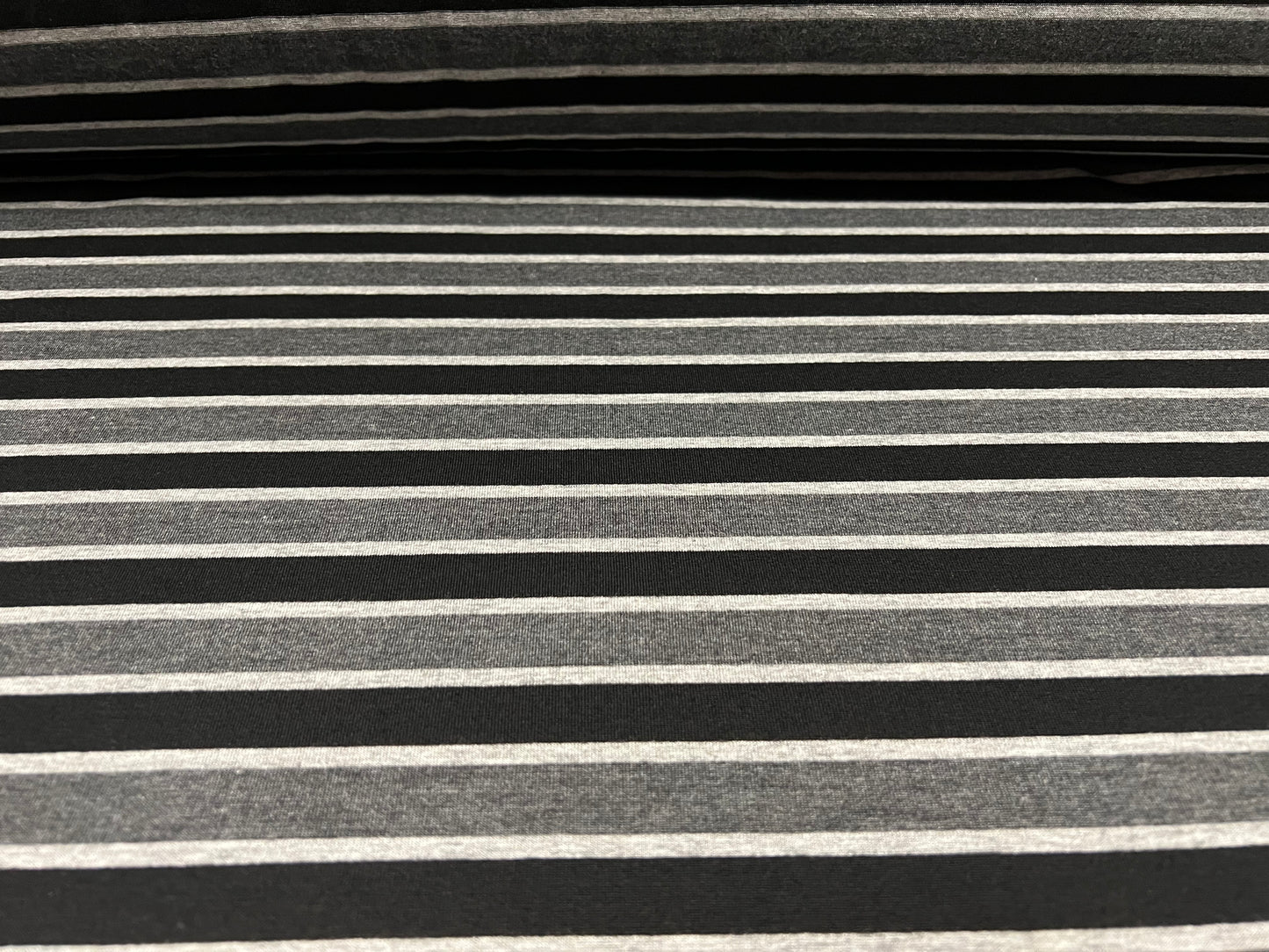 Viscose spandex stretch single jersey fabric, per metre - stripe - black & grey