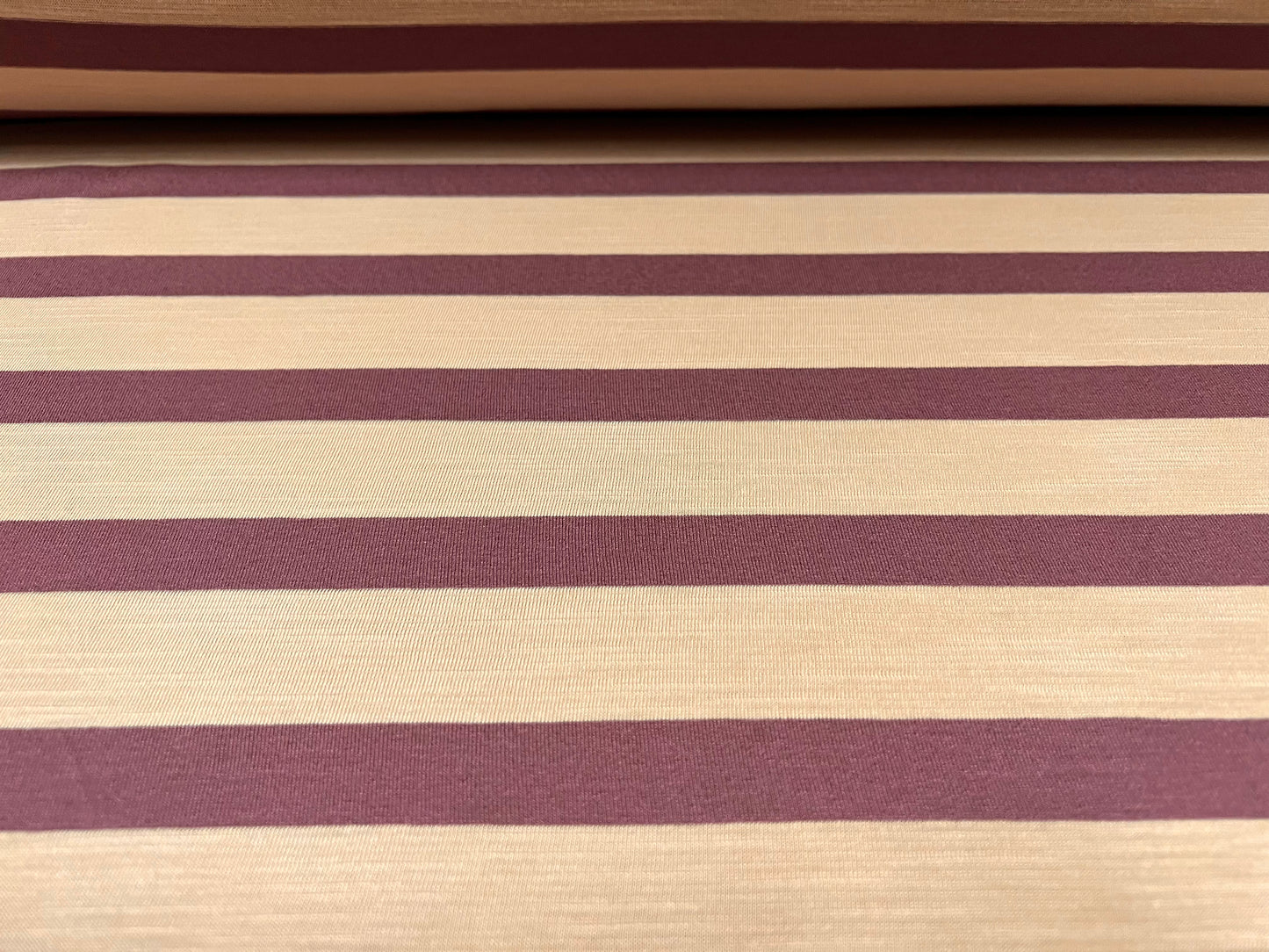 Soft handle slub single jersey fabric, per metre - stripe - mauve & stone