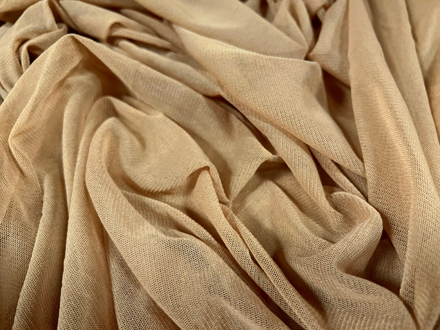 Fine mesh net sheer stretch fabric, per metre - plain - toffee