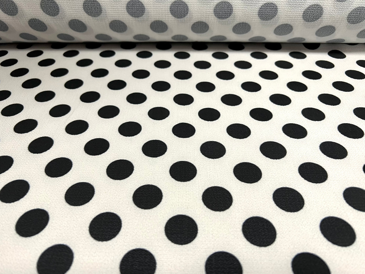 Pebble crepe woven dress fabric, per metre - polka dot print - black & white