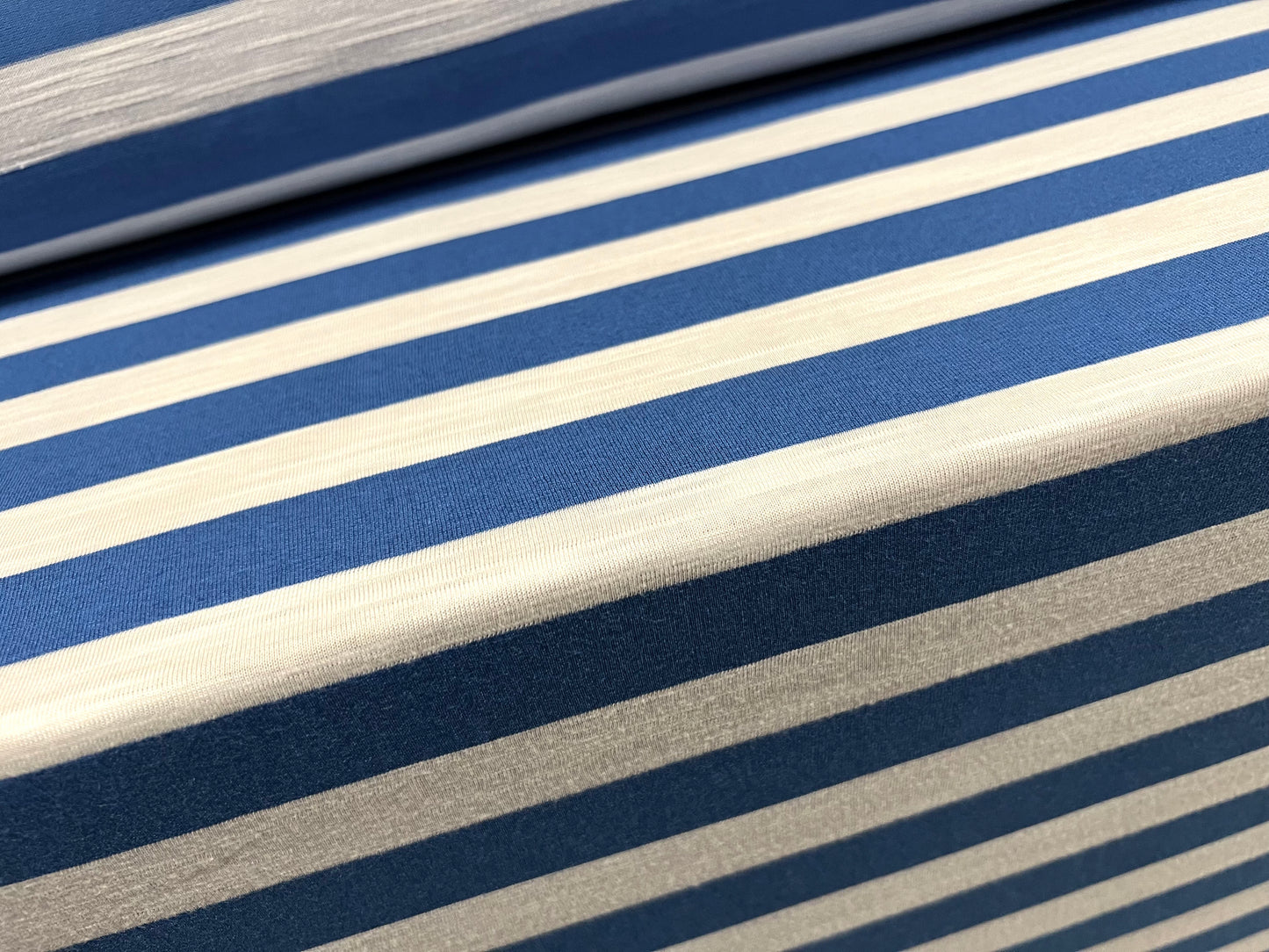 Soft handle slub single jersey fabric, per metre - stripe - blue & white