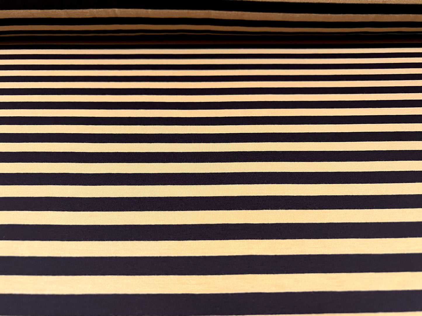 Viscose spandex stretch single jersey fabric, per metre - stripe - black & beige