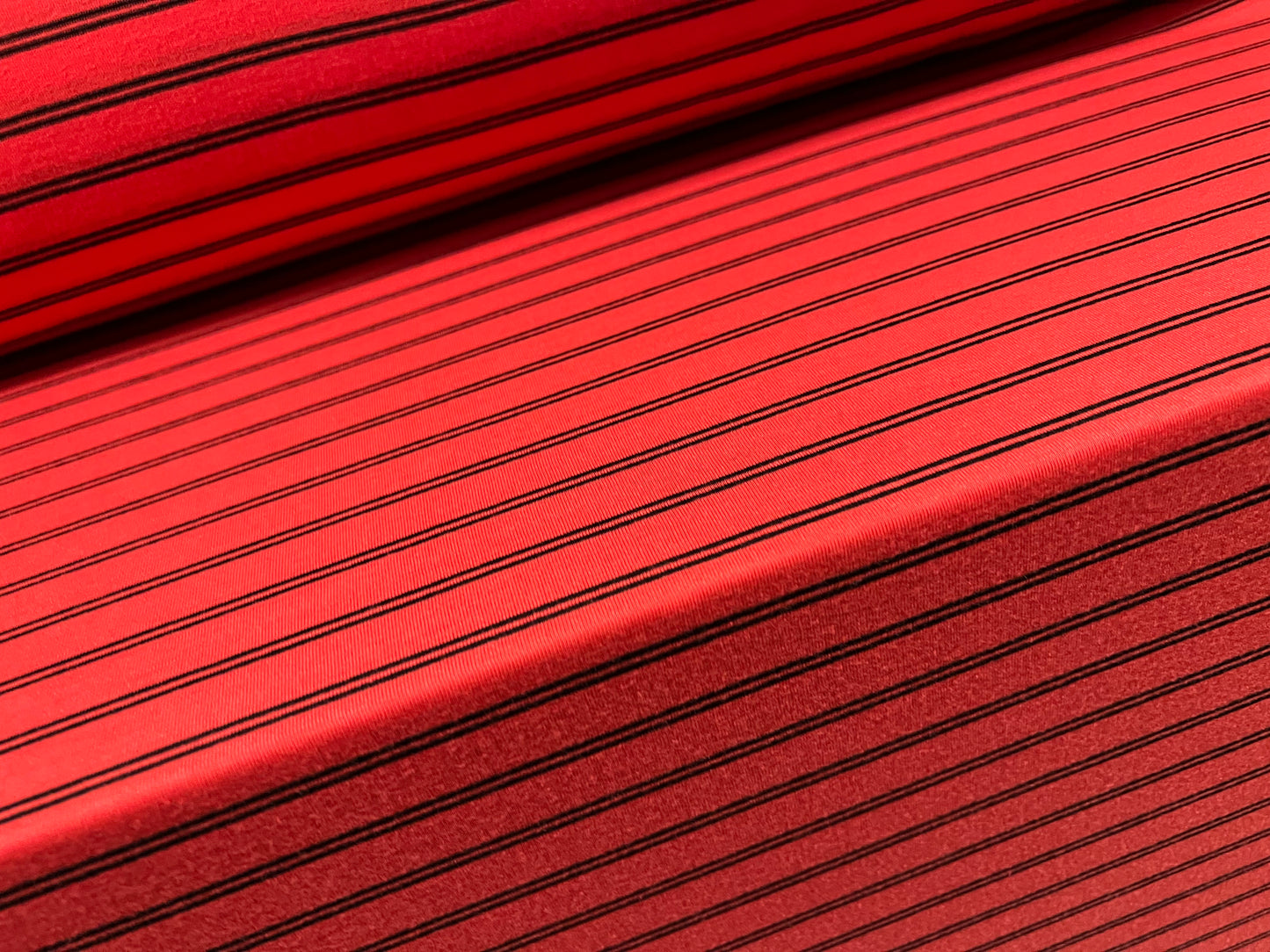 Soft handle single jersey fabric, per metre - tramline stripe - tomato red & black