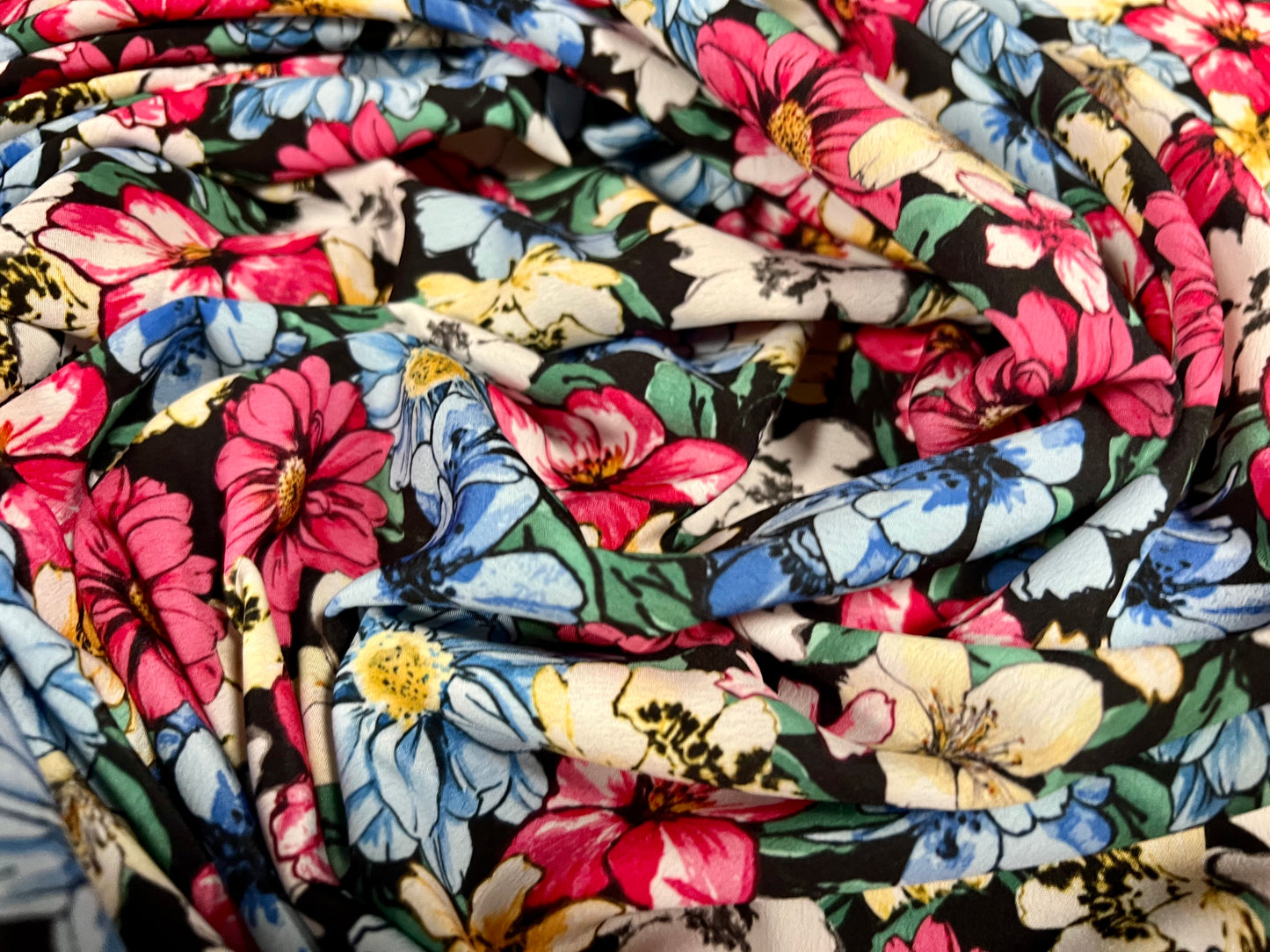 Chirimen woven crepe dress fabric, per metre - English country garden print - multicolour