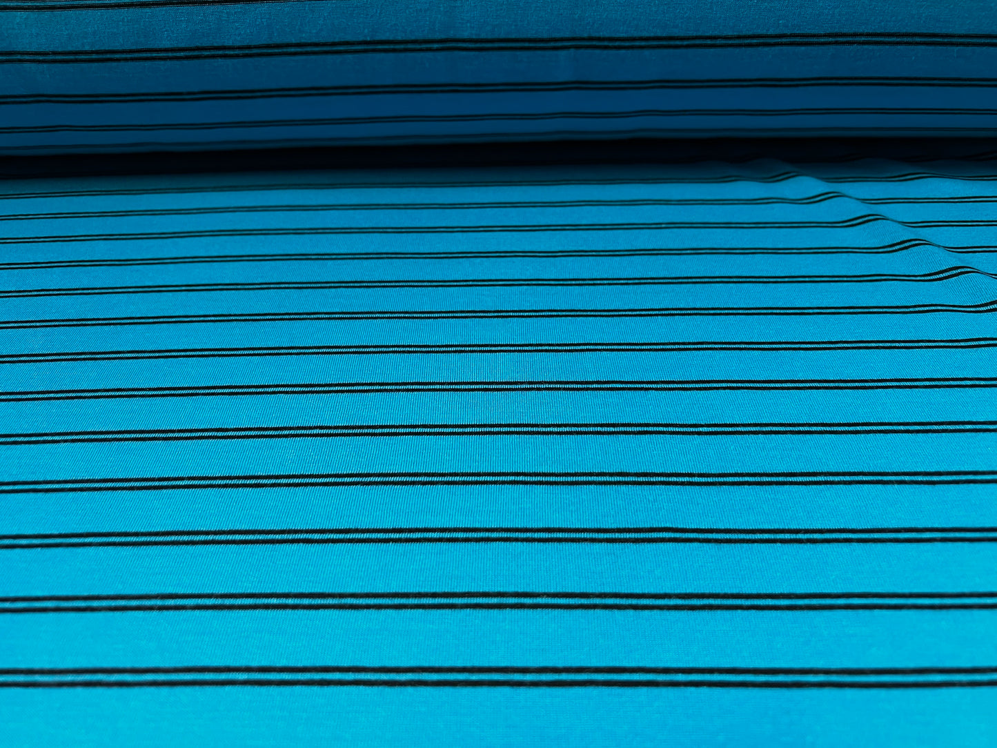 Soft handle single jersey fabric, per metre - tramline stripe - turquoise & black