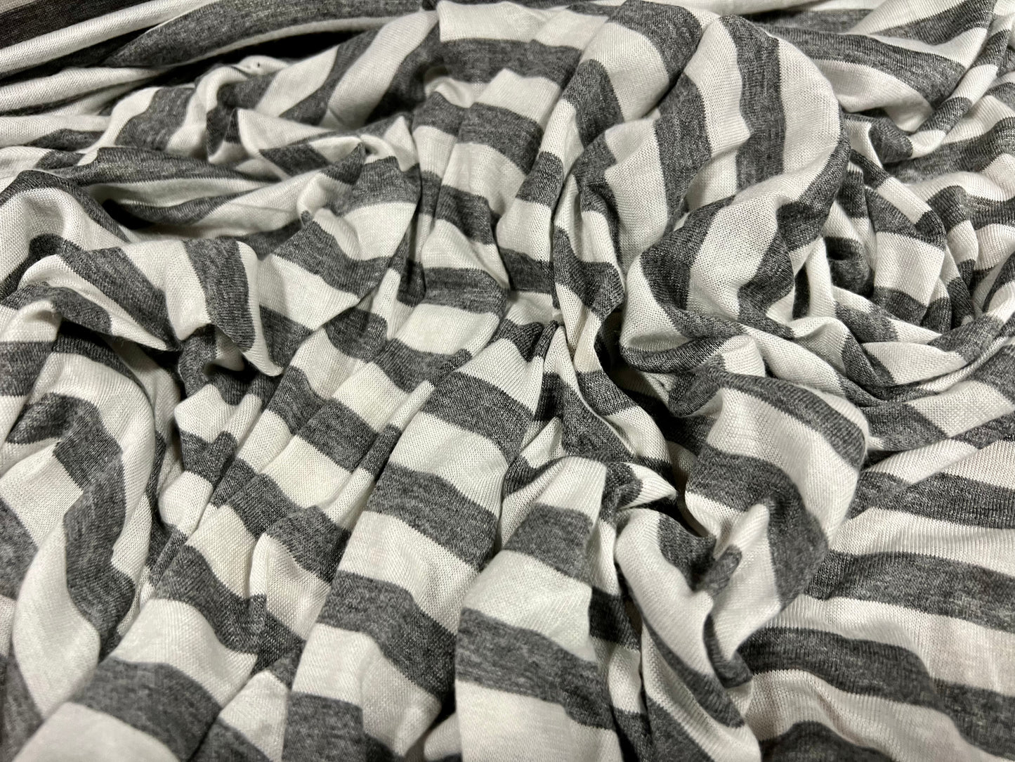 Viscose blend single jersey fabric, per metre - stripe - grey marl & ivory