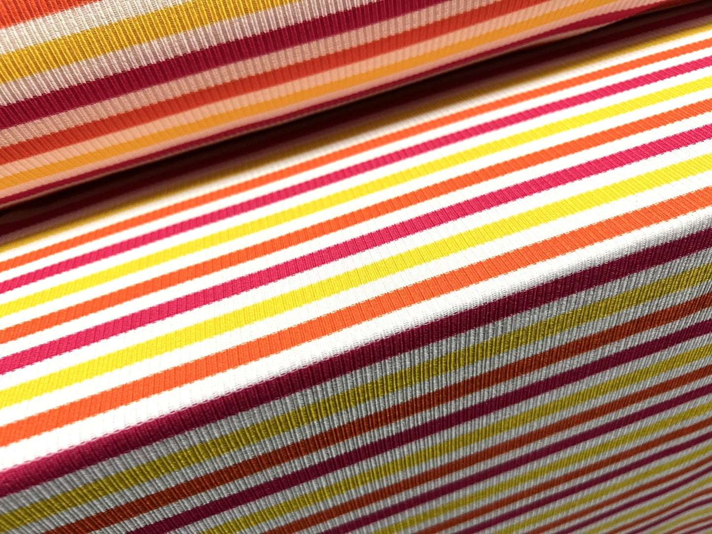 Stretch Spandex rib jersey fabric, per metre - stripe - white pink orange yellow