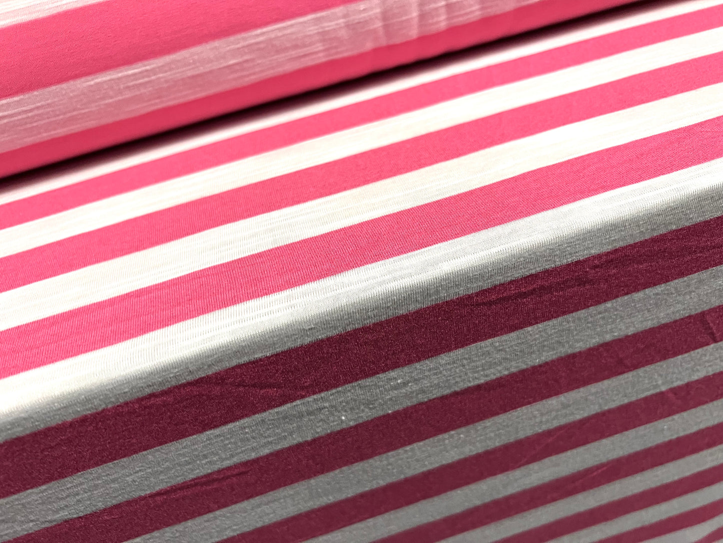 Soft handle slub single jersey fabric, per metre - stripe - pink & white