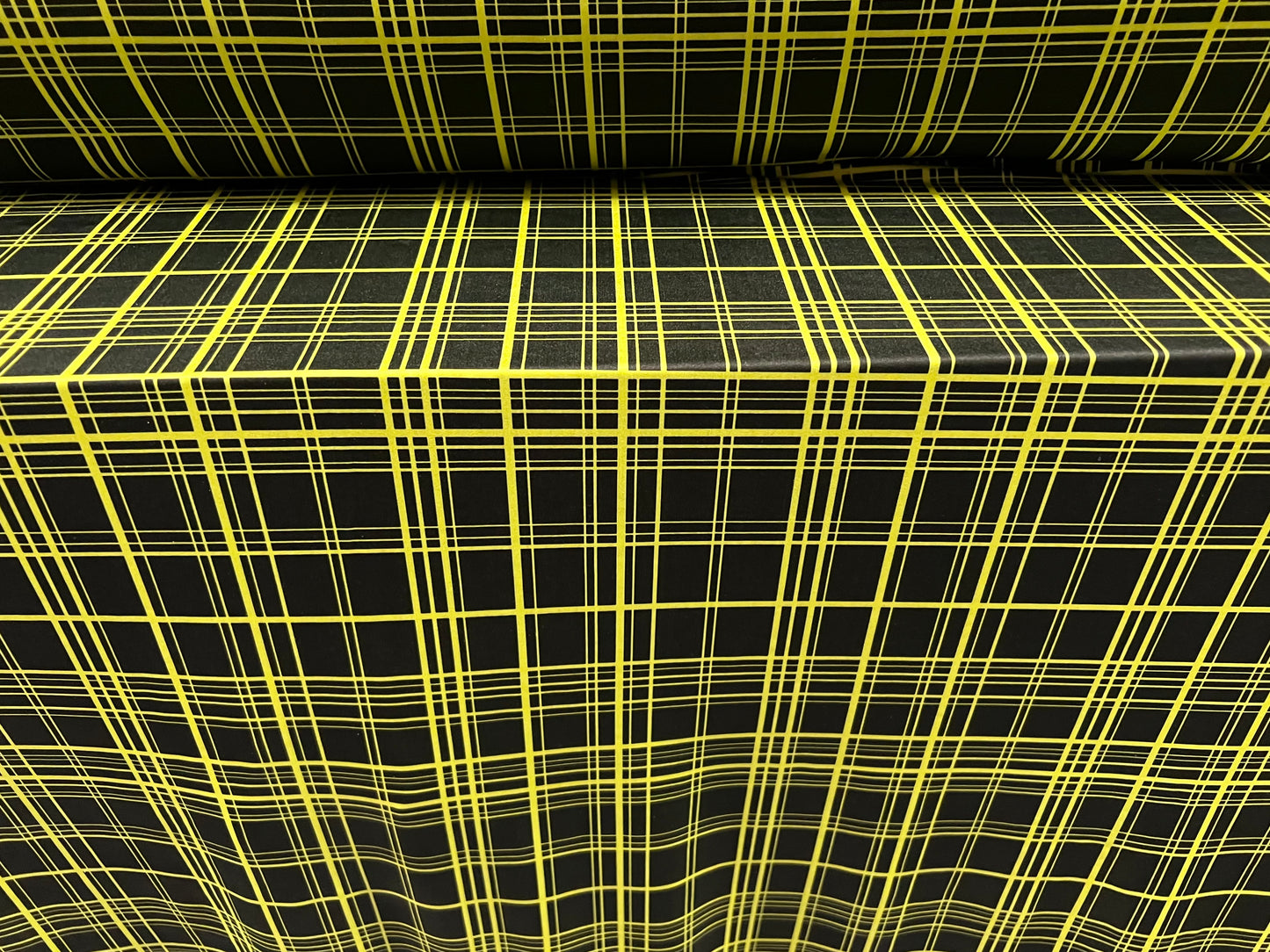 Swimwear stretch spandex jersey fabric, per metre - matrix check print - black & yellow