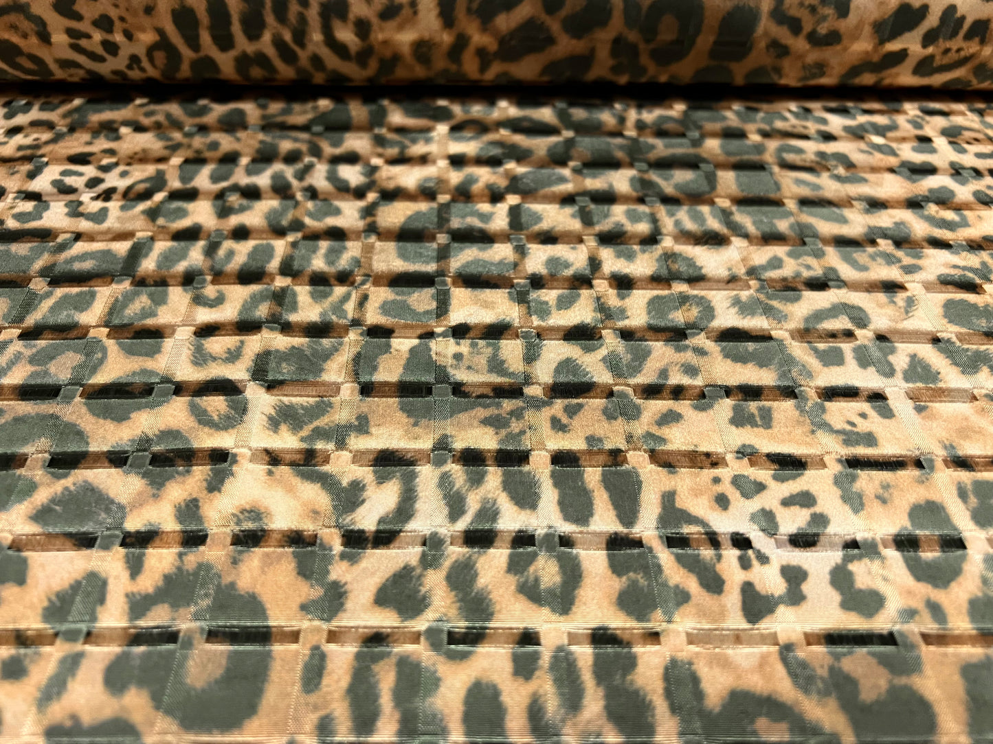 Satin jacquard woven dress fabric, per metre - zebra animal print - leopardskin animal print - brown