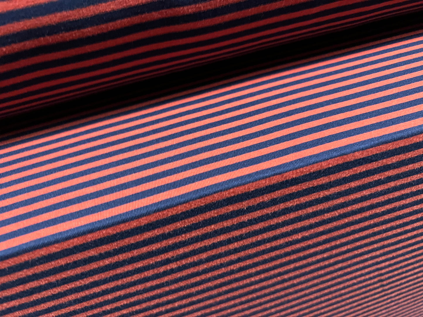 Viscose spandex stretch single jersey fabric, per metre - stripe - dark red & midnight