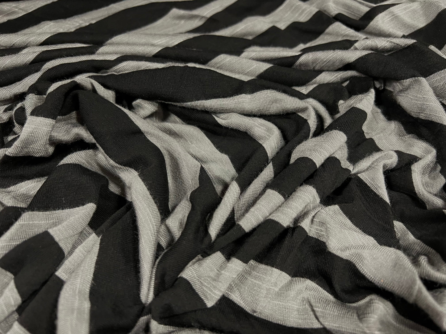 Soft handle slub single jersey fabric, per metre - stripe - grey & black