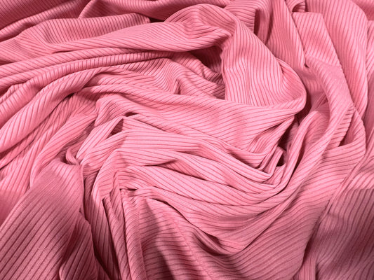 Fine ribbed spandex stretch jersey fabric, per metre - plain - pink