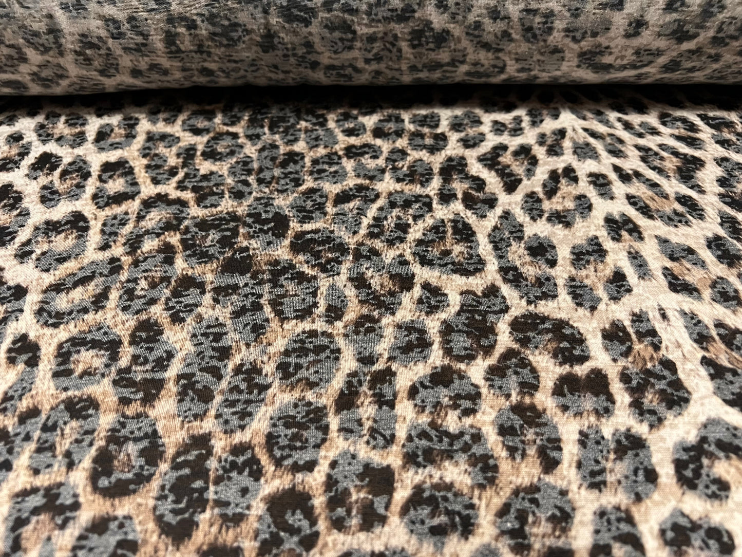 Cotton blend burnout single jersey fabric, per metre - Leopardskin print - stone