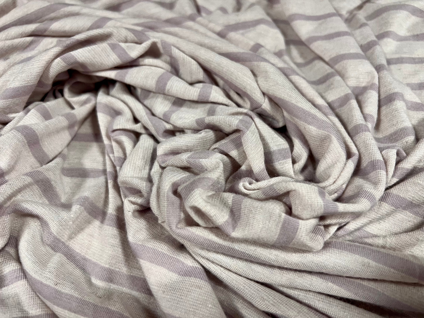 Viscose blend single jersey fabric, per metre - stripe - bone & pale purple