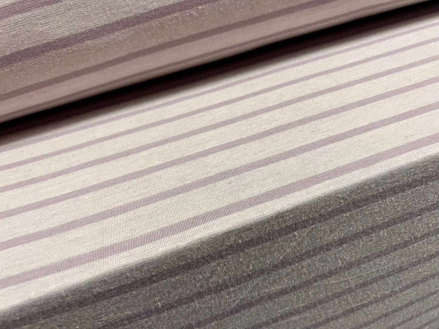 Viscose blend single jersey fabric, per metre - stripe - bone & pale purple