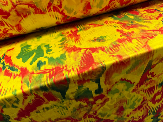 Swimwear stretch spandex jersey fabric, per metre - stylised floral print - yellow & orange