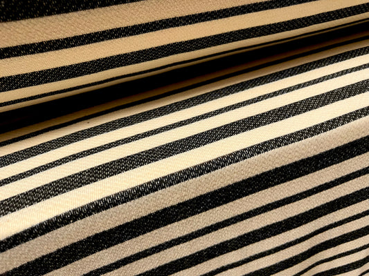 Tubular Cotton loopback sweatshirt fabric, per metre - stripe - ecru & black