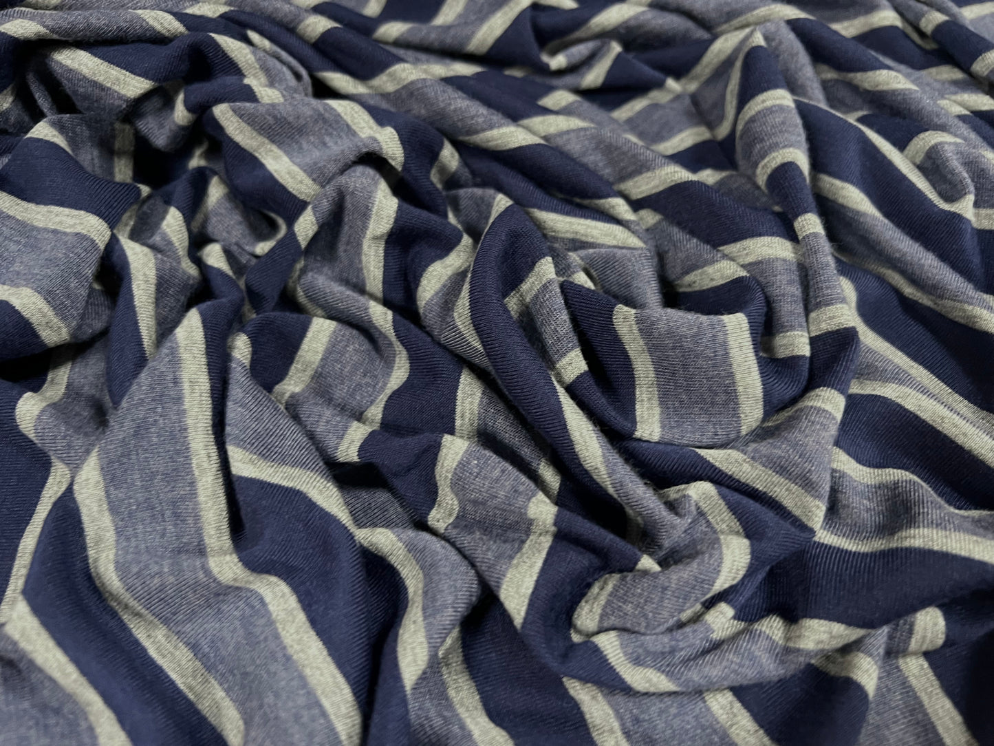 Viscose spandex stretch single jersey fabric, per metre - stripe - blue & grey melange