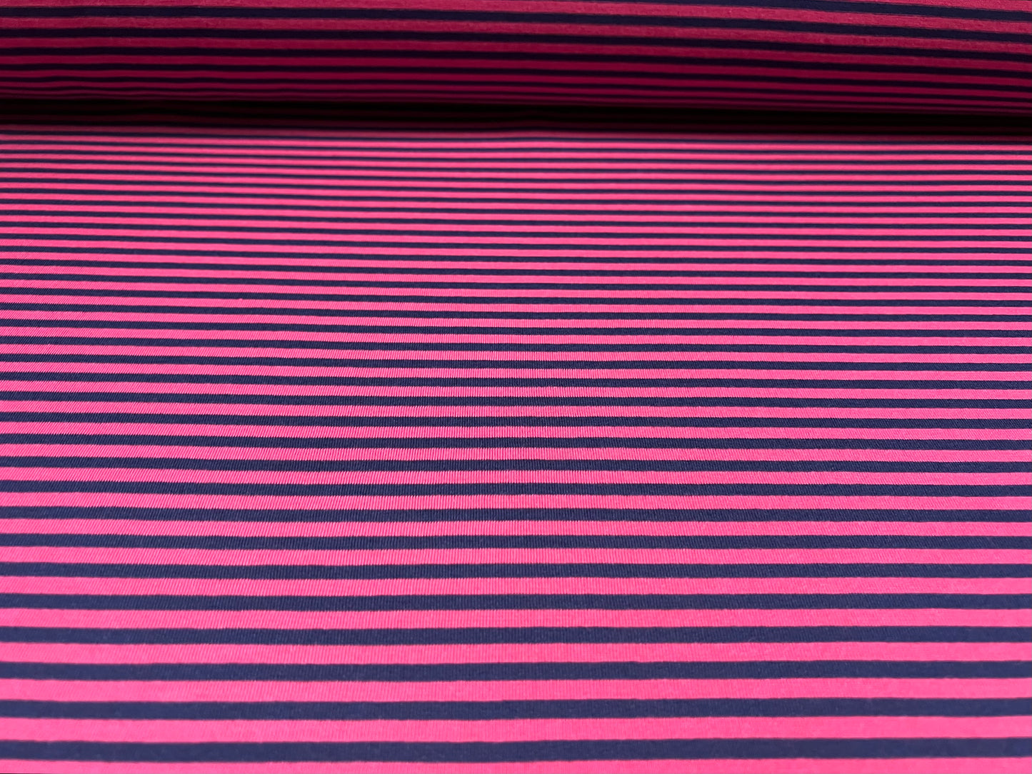 Viscose blend single jersey fashion fabric, per metre - stripe - magenta & navy blue