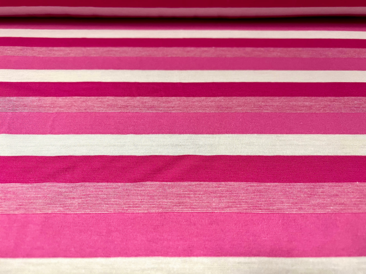 Viscose blend single jersey fashion fabric, per metre - stripe - cerise pink & white