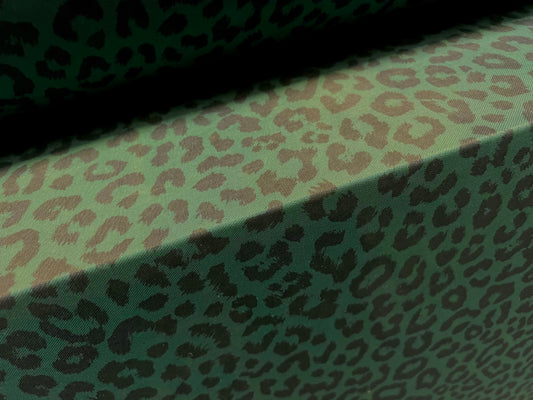 Power mesh net sheer stretch spandex fabric, per metre - cheetah animal print - emerald green