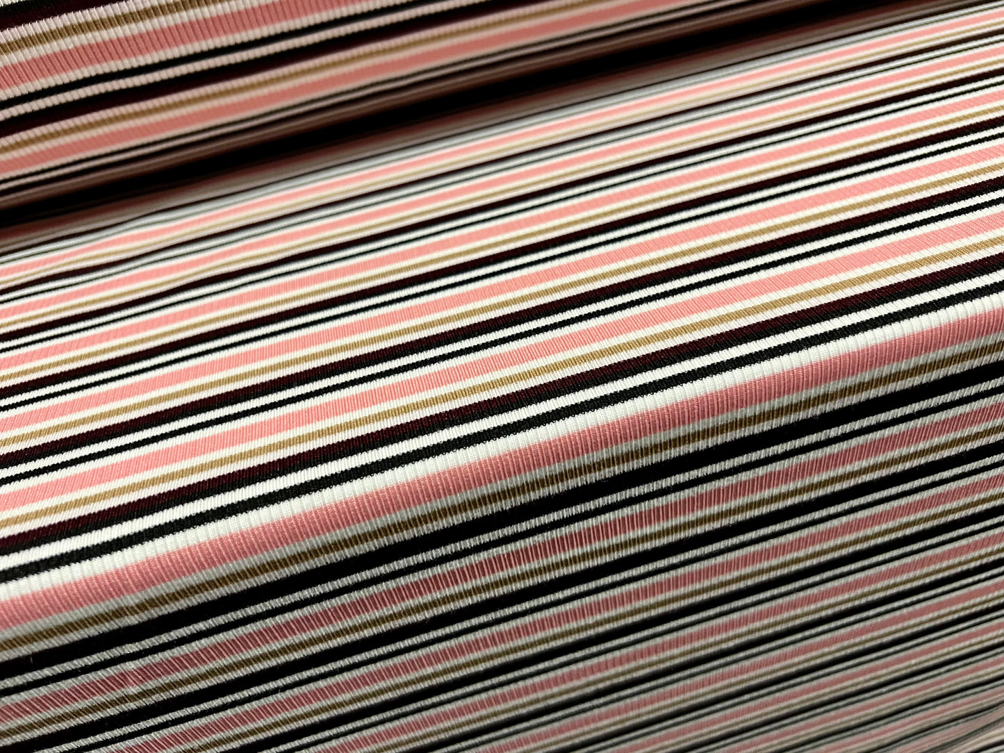 Stretch Spandex rib jersey fabric, per metre - stripe - pink black & beige