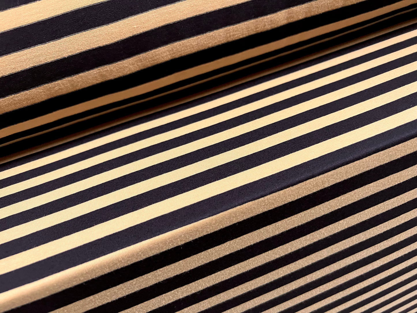 Viscose spandex stretch single jersey fabric, per metre - stripe - black & beige