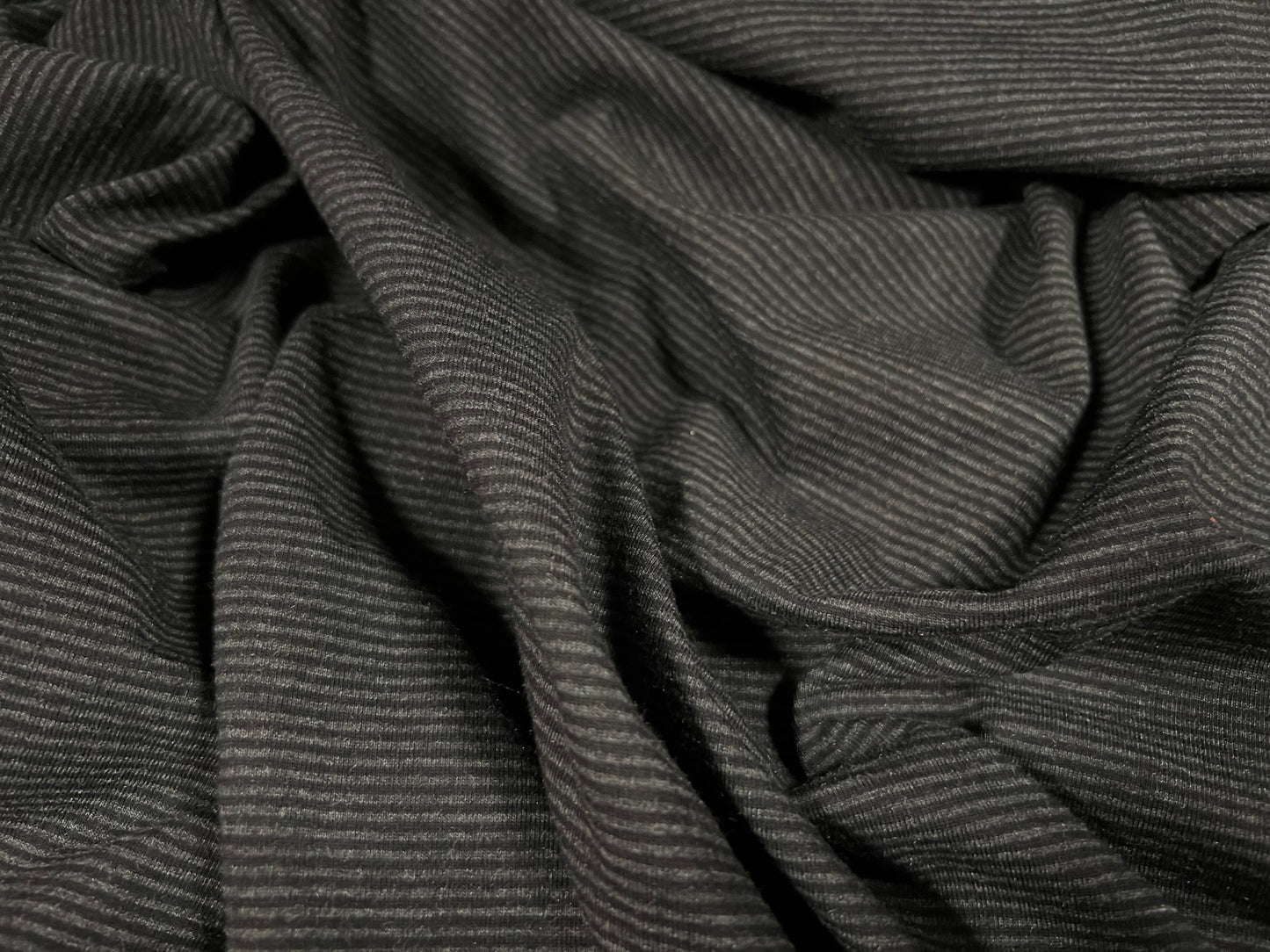 Cotton spandex stretch single jersey fabric, per metre - pinstripe - charcoal grey