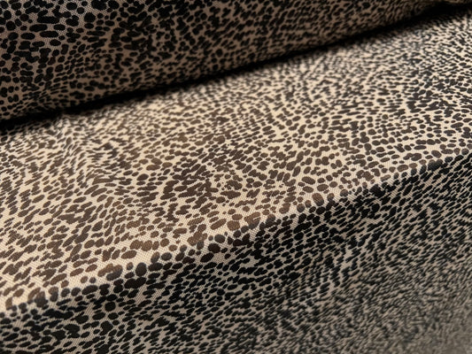 Power mesh net sheer stretch spandex fabric, per metre - small animal print - stone & black