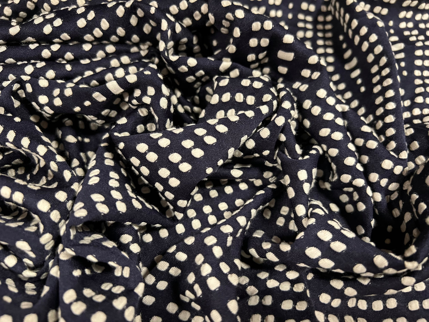 Jersey fashion fabric, per metre - diamond jacquard - navy blue & ivory