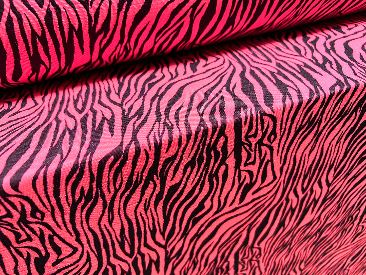 Finely textured stretch spandex single jersey fabric, per metre - zebra animal print - fluorescent pink & black