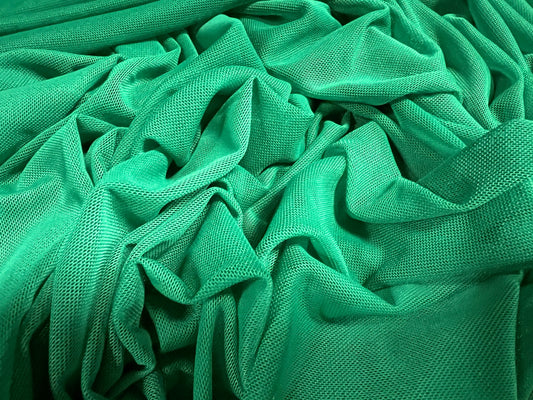 Power mesh net stretch spandex fabric, per metre - plain - emerald green