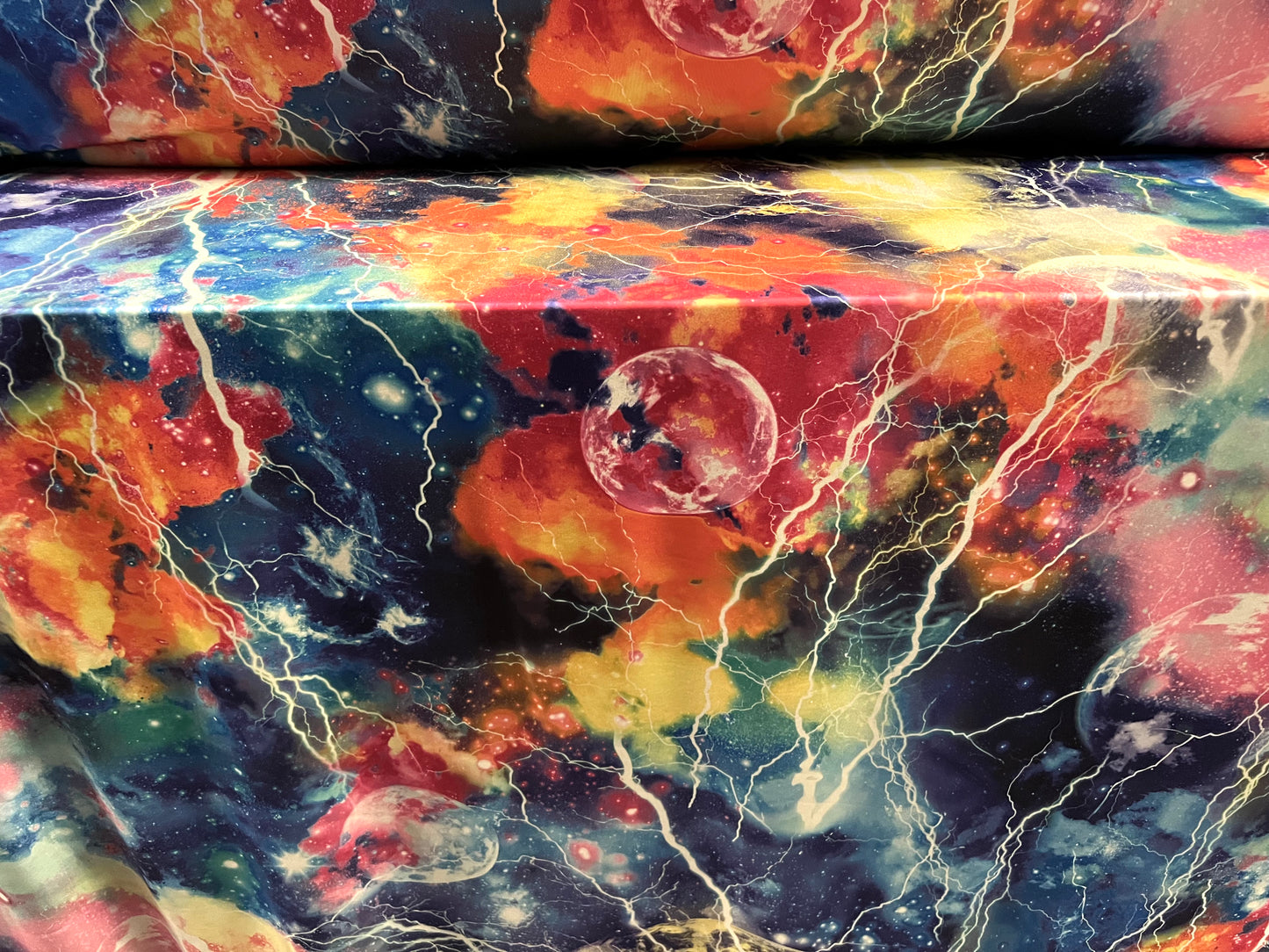 Swimwear stretch spandex jersey fabric, per metre - cosmic lightning print