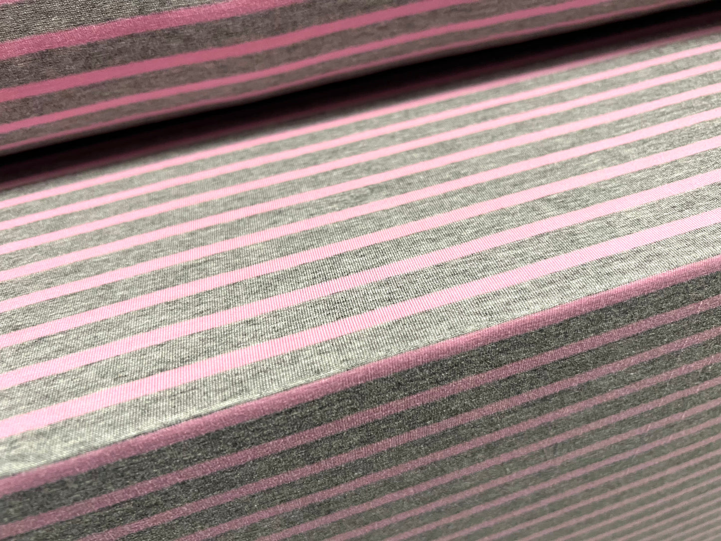 Viscose spandex stretch single jersey fabric, per metre - stripe - grey marl & pink