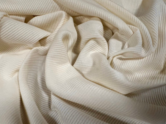Cotton spandex stretch rib jersey fabric, per metre - plain - light cream