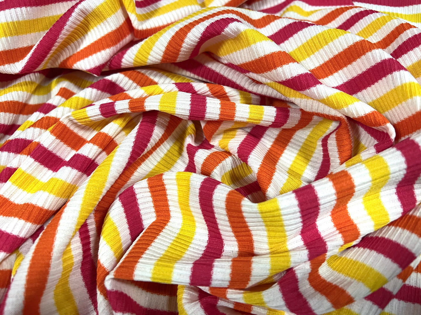 Stretch Spandex rib jersey fabric, per metre - stripe - white pink orange yellow