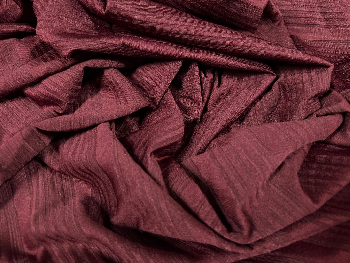 Stretch single jersey fashion fabric, per metre - engineered self stripe - burgundy