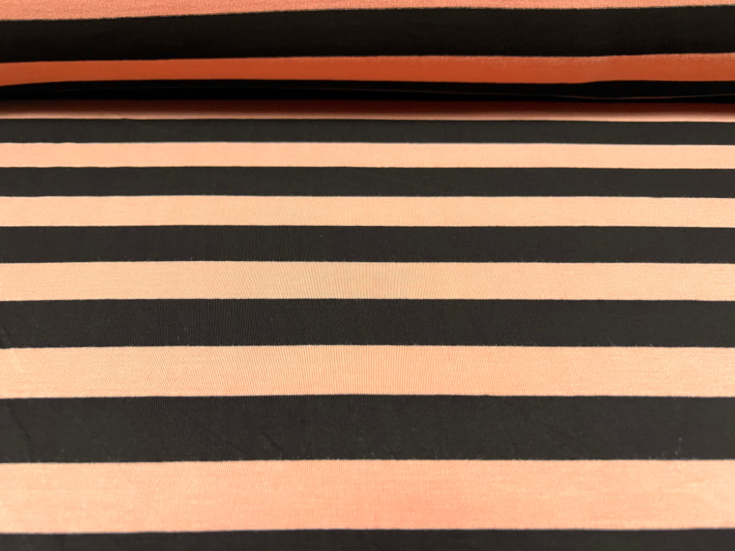 Viscose spandex stretch single jersey fabric, per metre - stripe - salmon pink & black