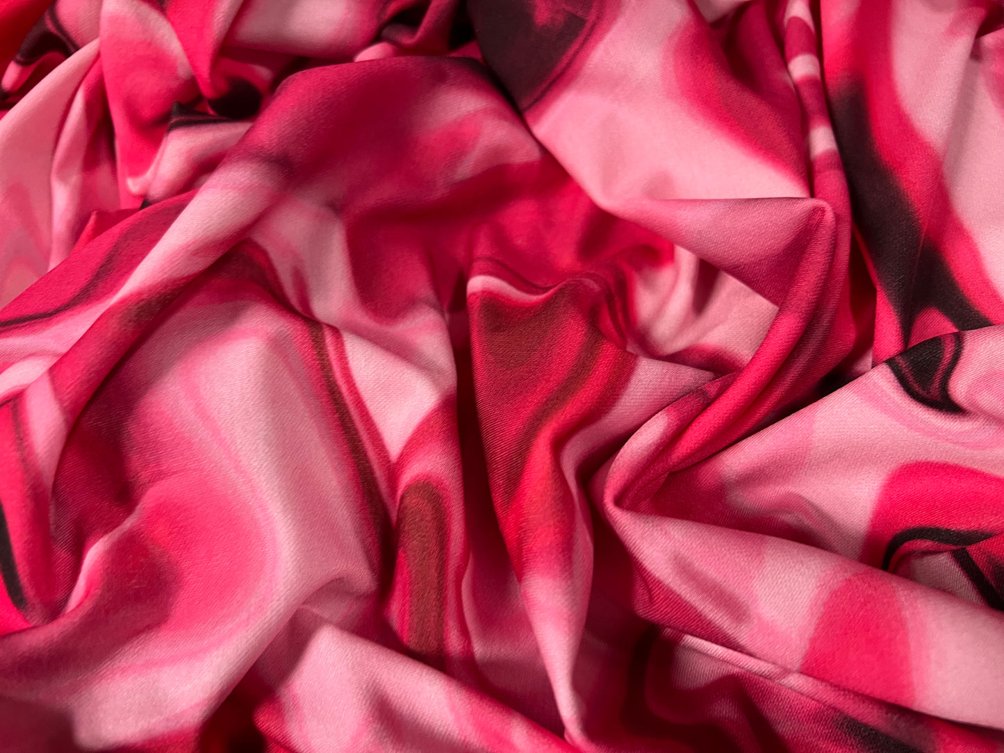 Stretch spandex interlock jersey fabric, per metre - retro swirl print - cerise pink