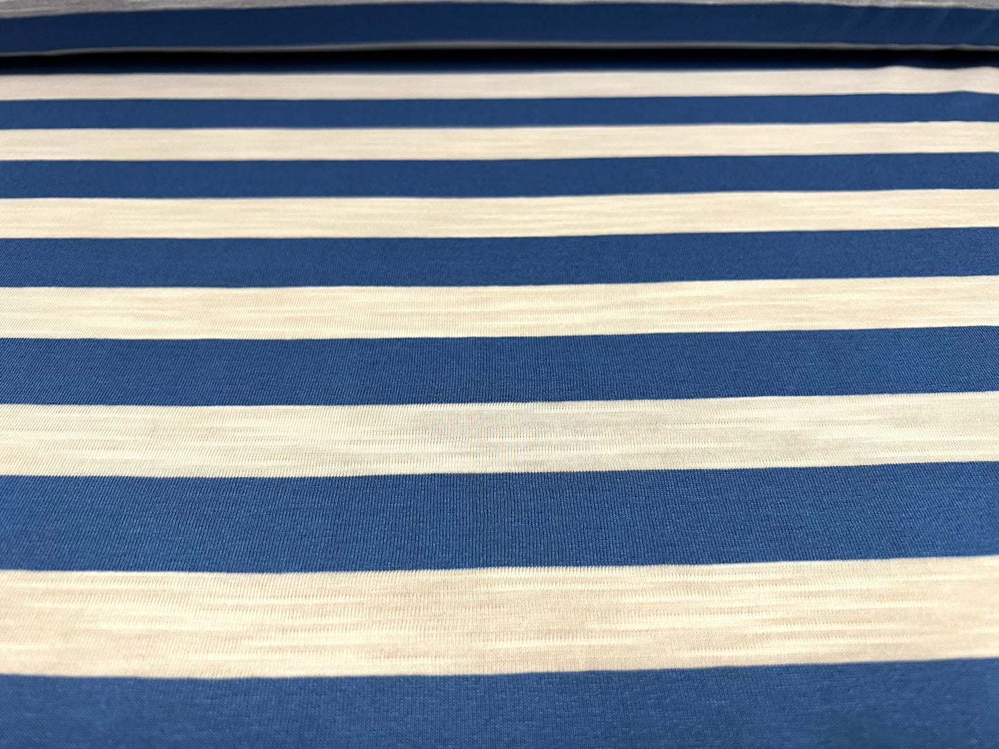 Soft handle slub single jersey fabric, per metre - stripe - blue & white