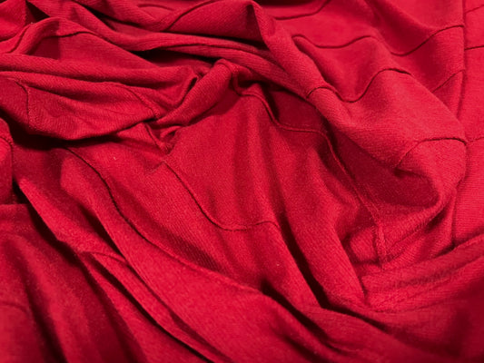 Wave jacquard stretch spandex single jersey fabric, per metre - red