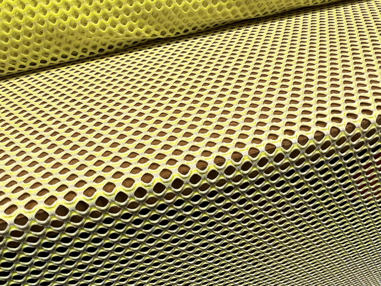 Fishnet stretch spandex mesh jersey fabric, per metre - lemon sorbet