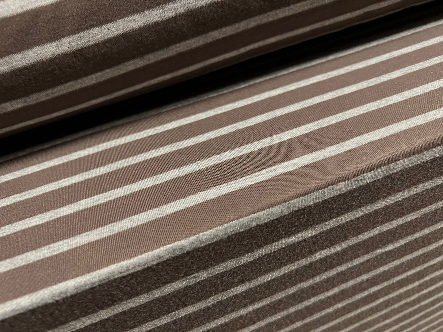 Viscose spandex stretch single jersey fabric, per metre - stripe - khaki brown & grey marl